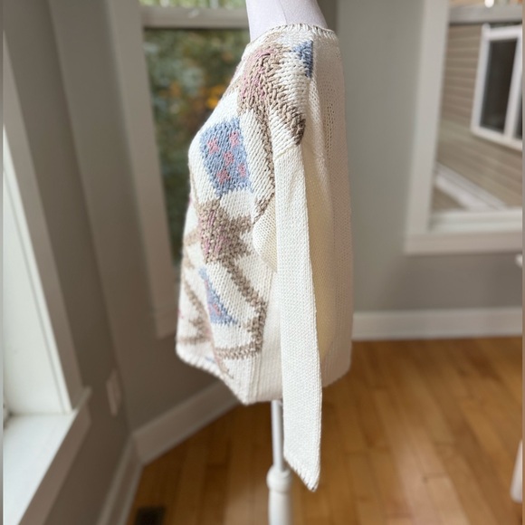 Vintage 80s 90s Hunters Run Tan White Pink Argyle Knit Sweater Size Large - Picture 2 of 8